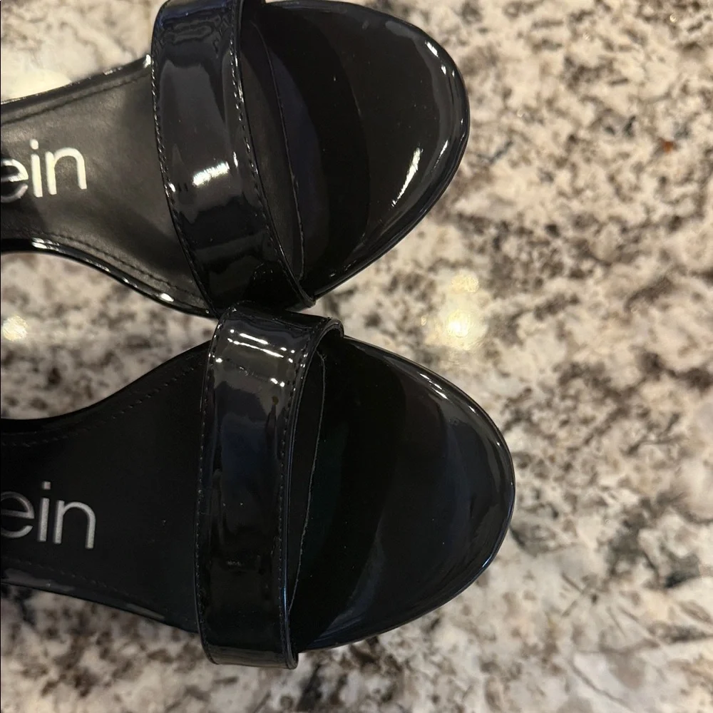 Calvin Klein Black Patent & Snake-Texture Heel Sandals - Picture 8 of 9